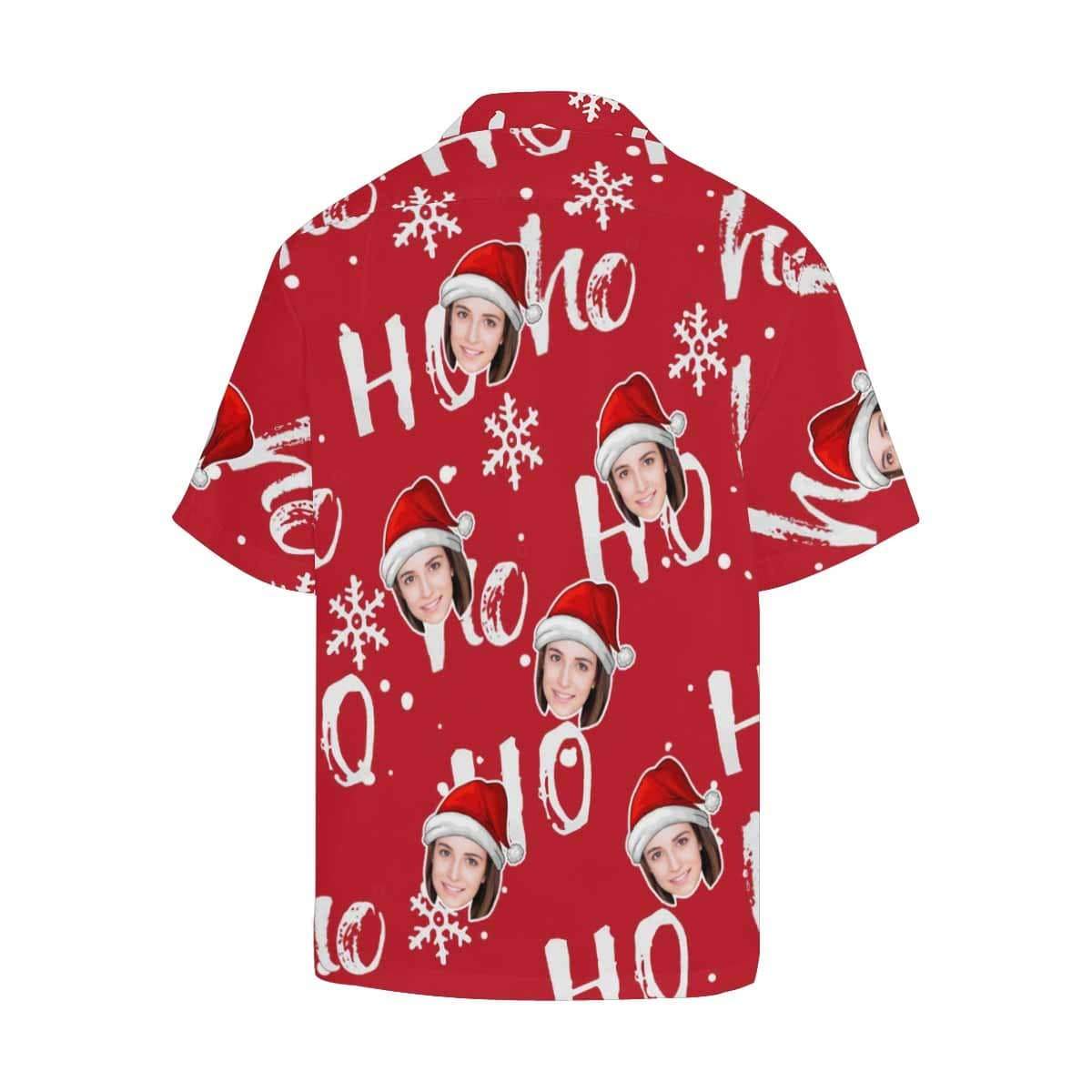 Custom Face Christmas Ho Red Men's All Over Print Hawaiian Shirt