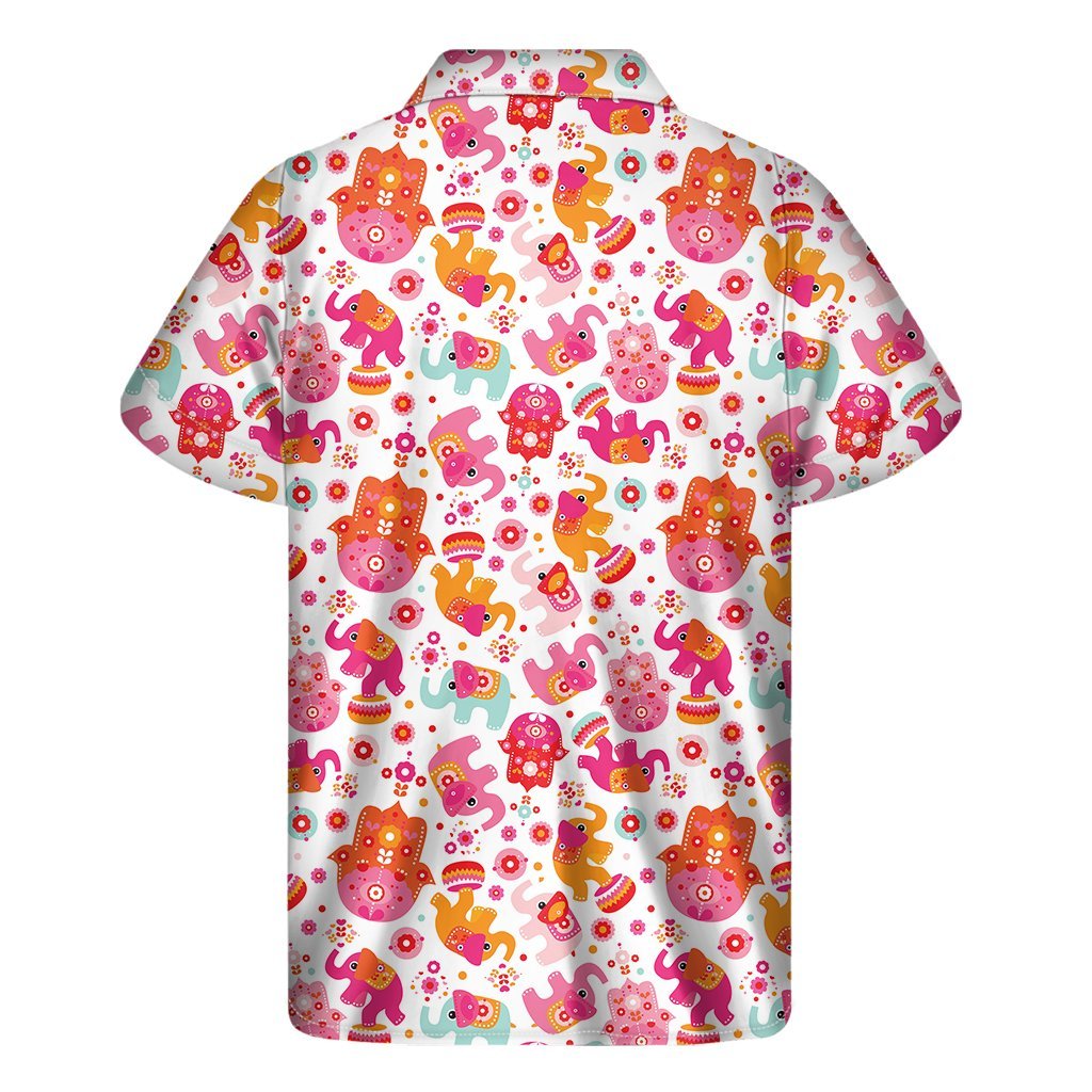 Girly Elephant And Hamsa Pattern Print Mens Short Sleeve Shirt Hawaiian