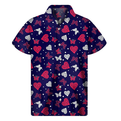 Girly Heart And Butterfly Pattern Print Mens Short Sleeve Shirt Hawaiian