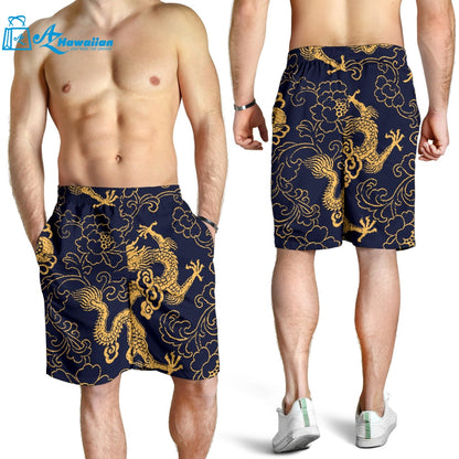 Gold Dragon Pattern Men Shorts