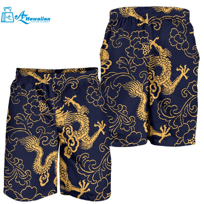 Gold Dragon Pattern Men Shorts