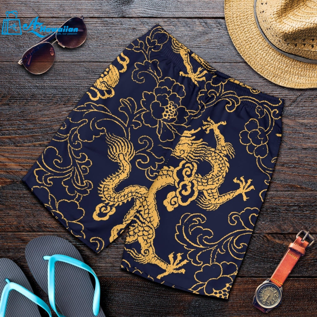 Gold Dragon Pattern Men Shorts