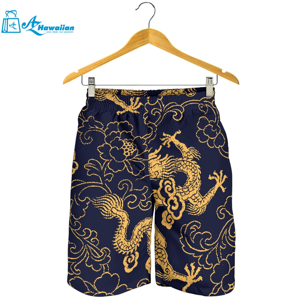 Gold Dragon Pattern Men Shorts