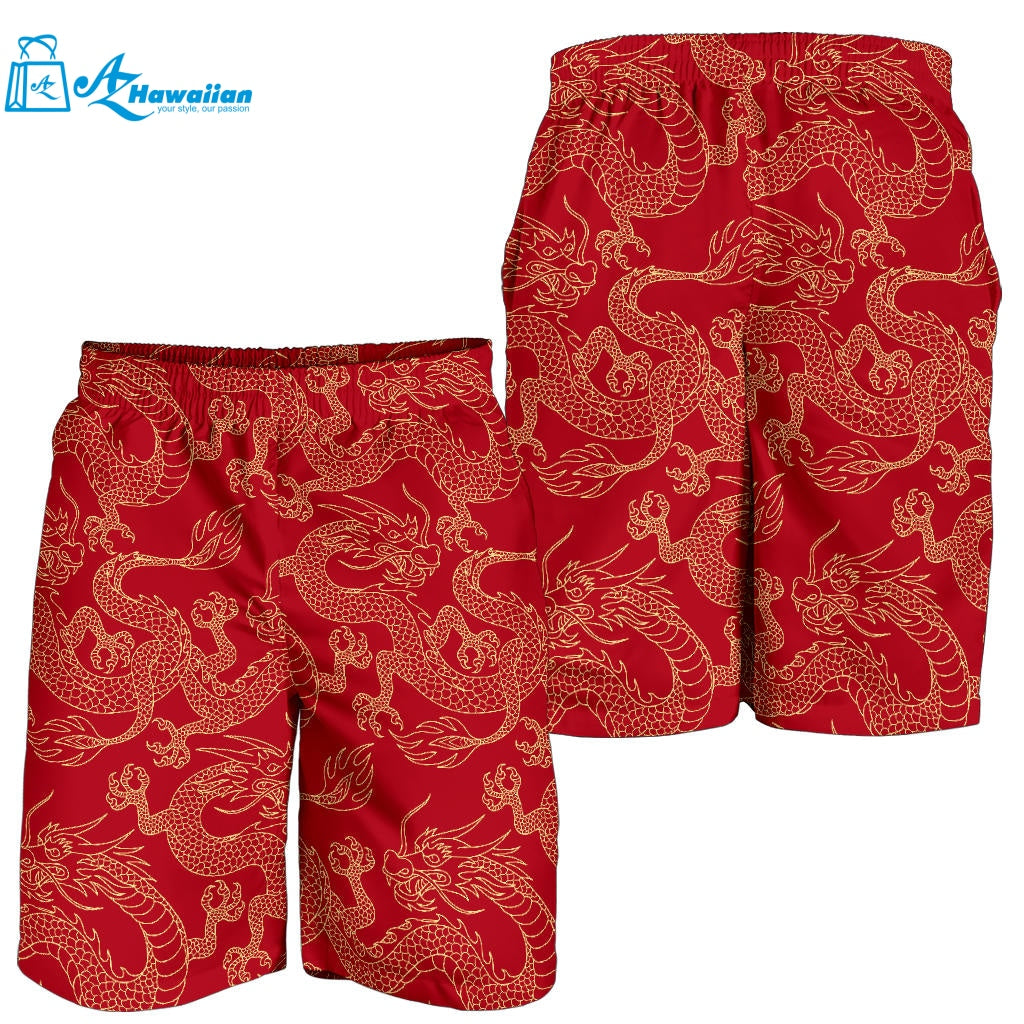 Gold Dragons Red Background Men Shorts