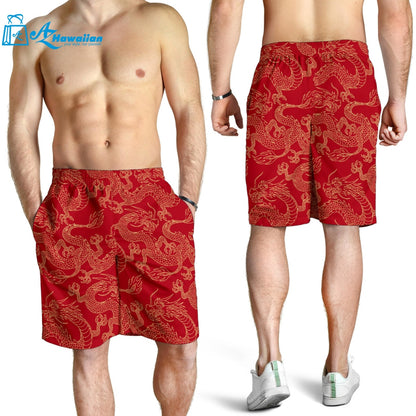 Gold Dragons Red Background Men Shorts