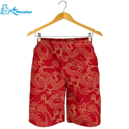 Gold Dragons Red Background Men Shorts