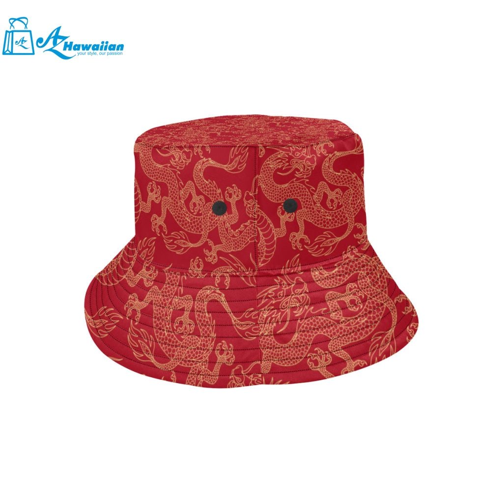 Gold dragons red background Unisex Bucket Hat