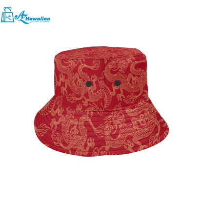 Gold dragons red background Unisex Bucket Hat