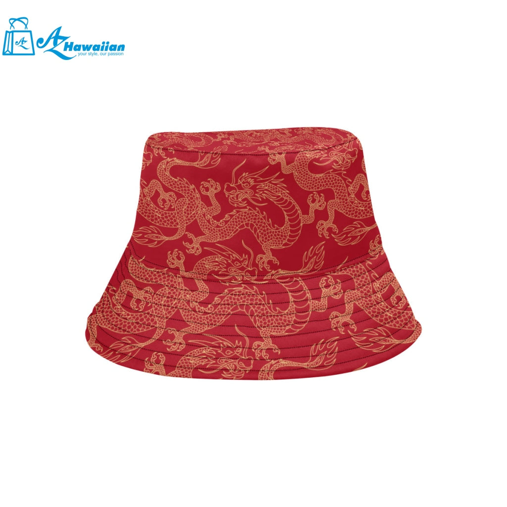 Gold dragons red background Unisex Bucket Hat