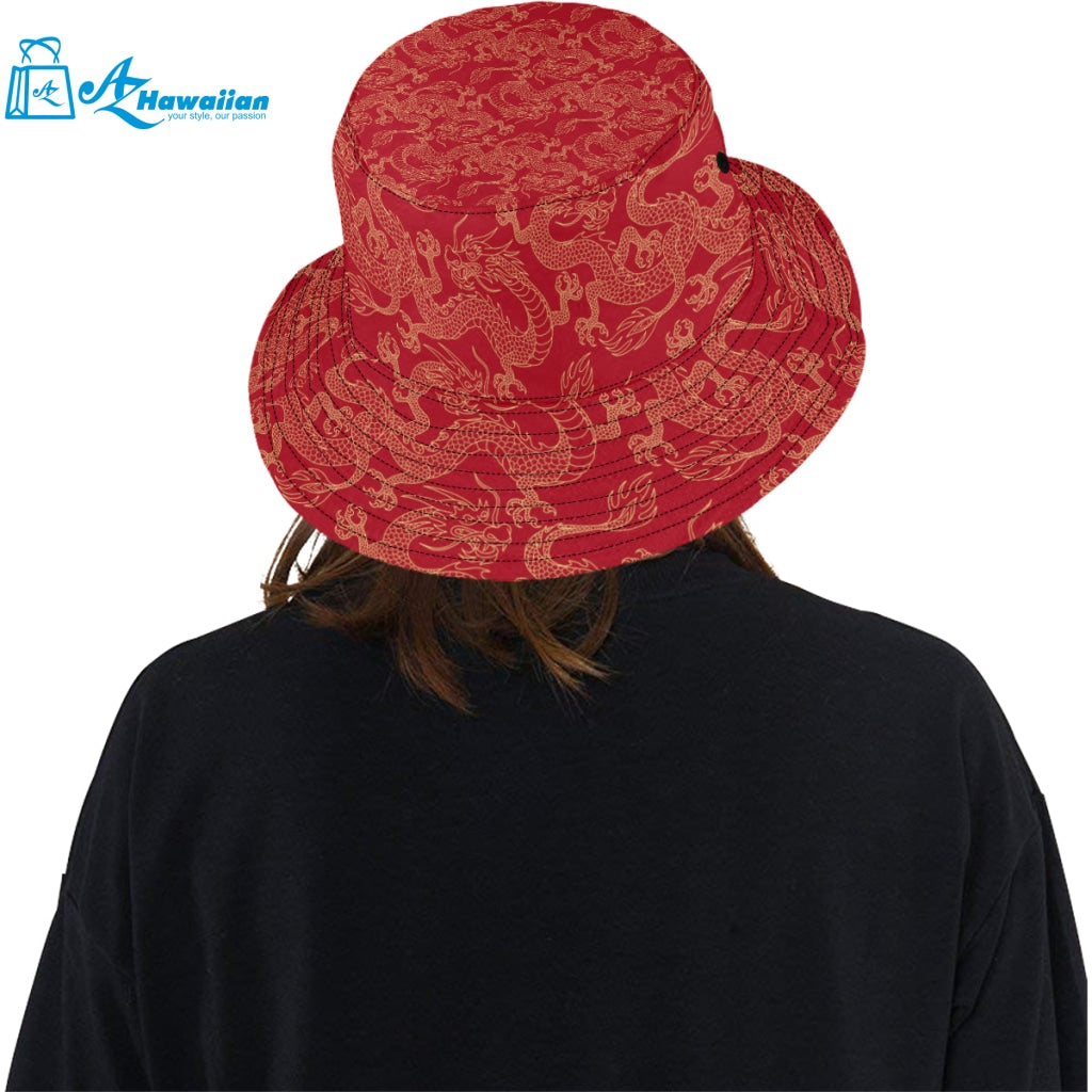 Gold dragons red background Unisex Bucket Hat