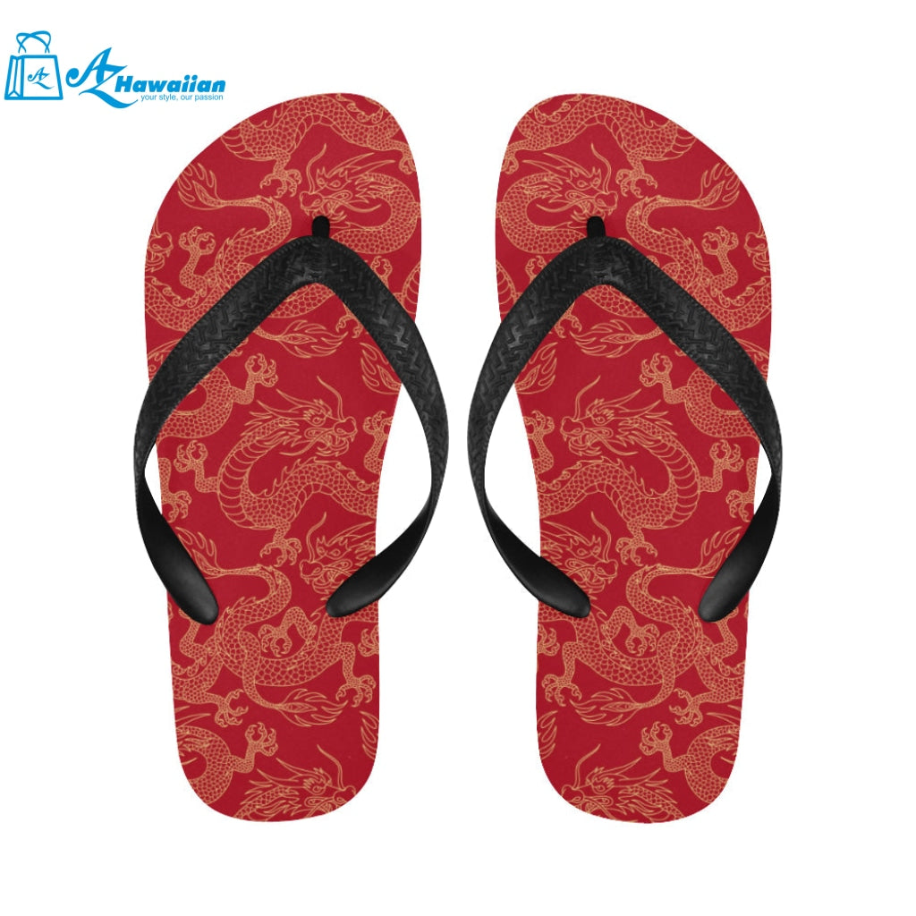 Gold dragons red background Unisex Flip Flops