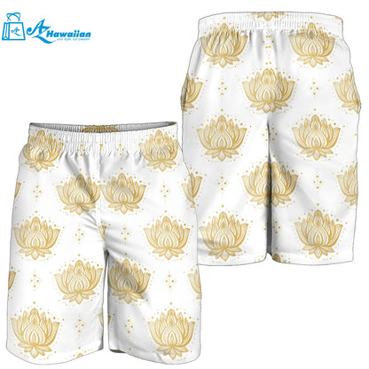 Gold Ornamental Lotue Waterlily Symbol Pattern Men Shorts