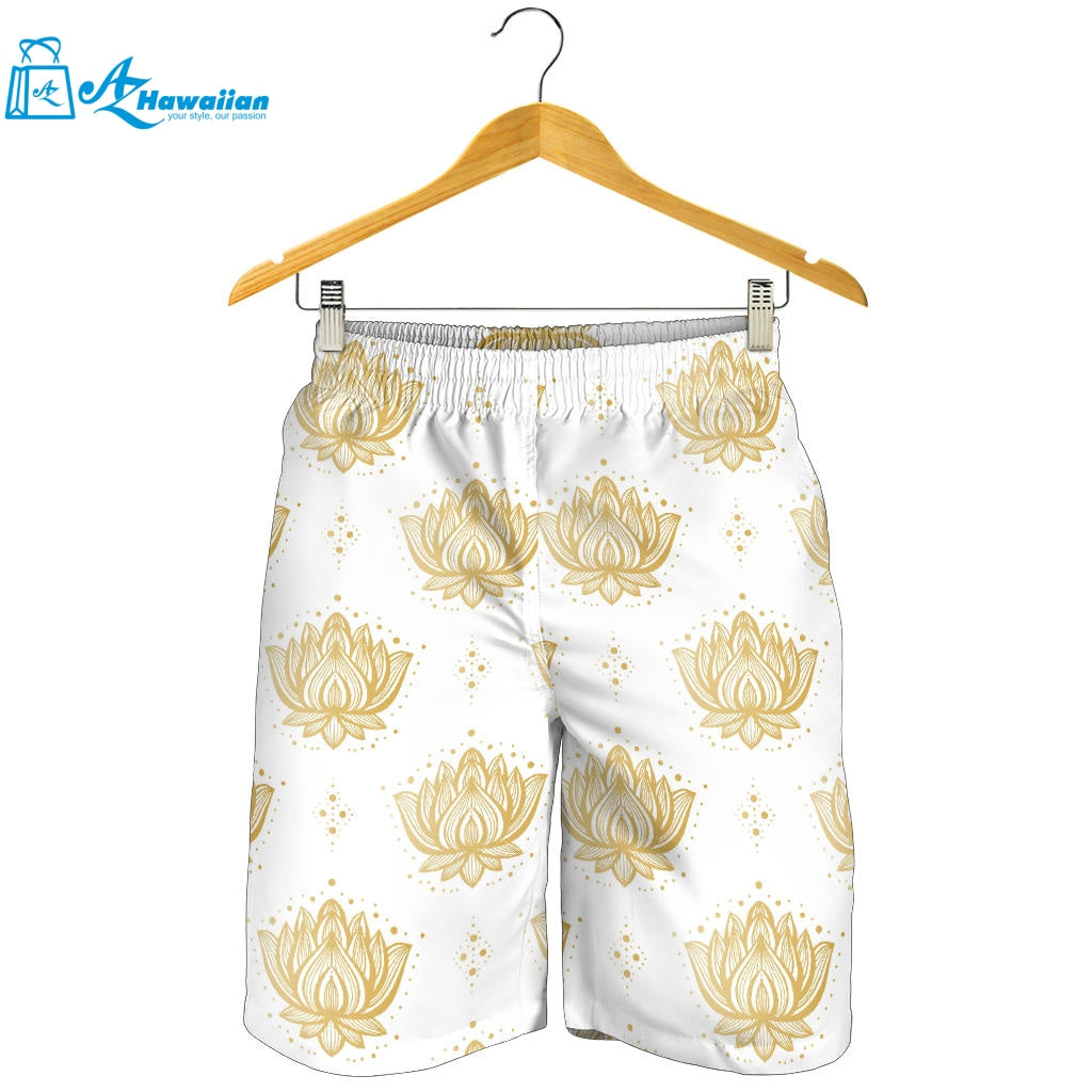 Gold Ornamental Lotue Waterlily Symbol Pattern Men Shorts