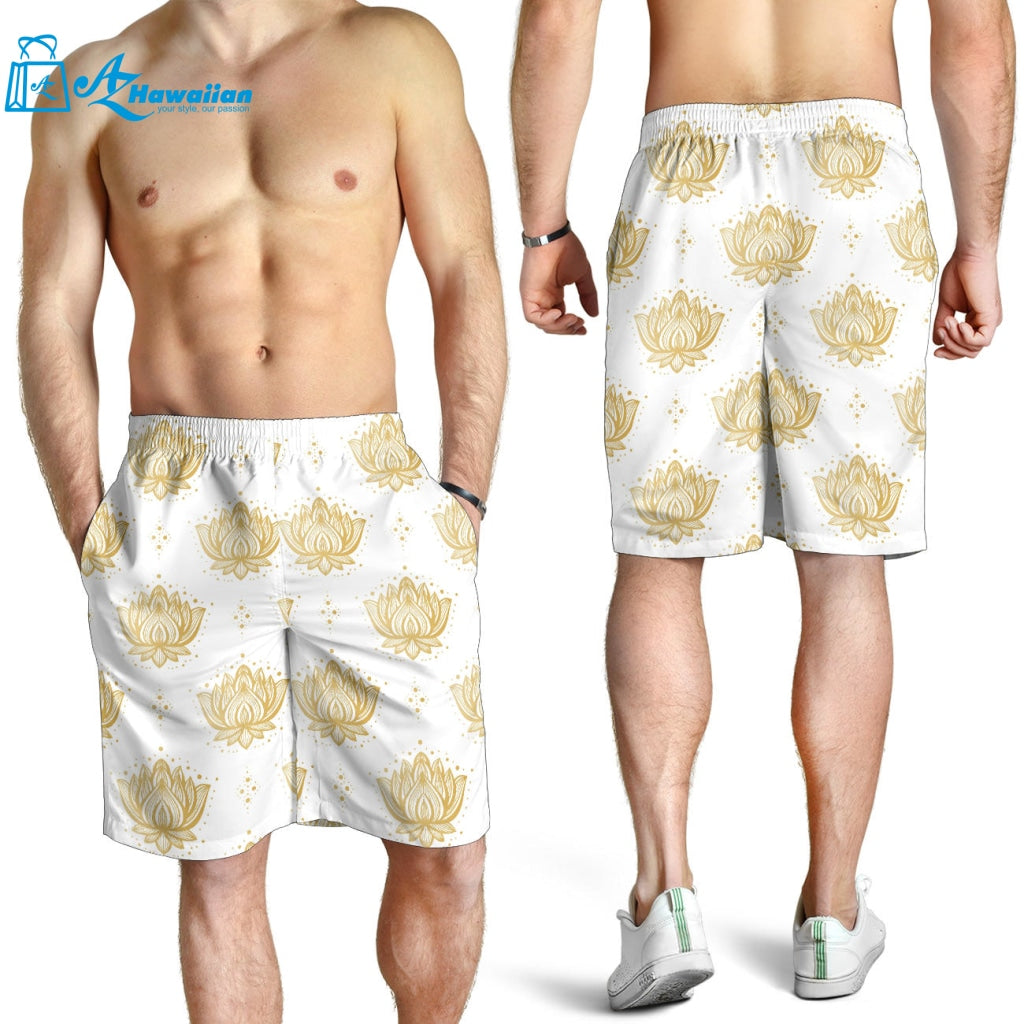 Gold Ornamental Lotue Waterlily Symbol Pattern Men Shorts