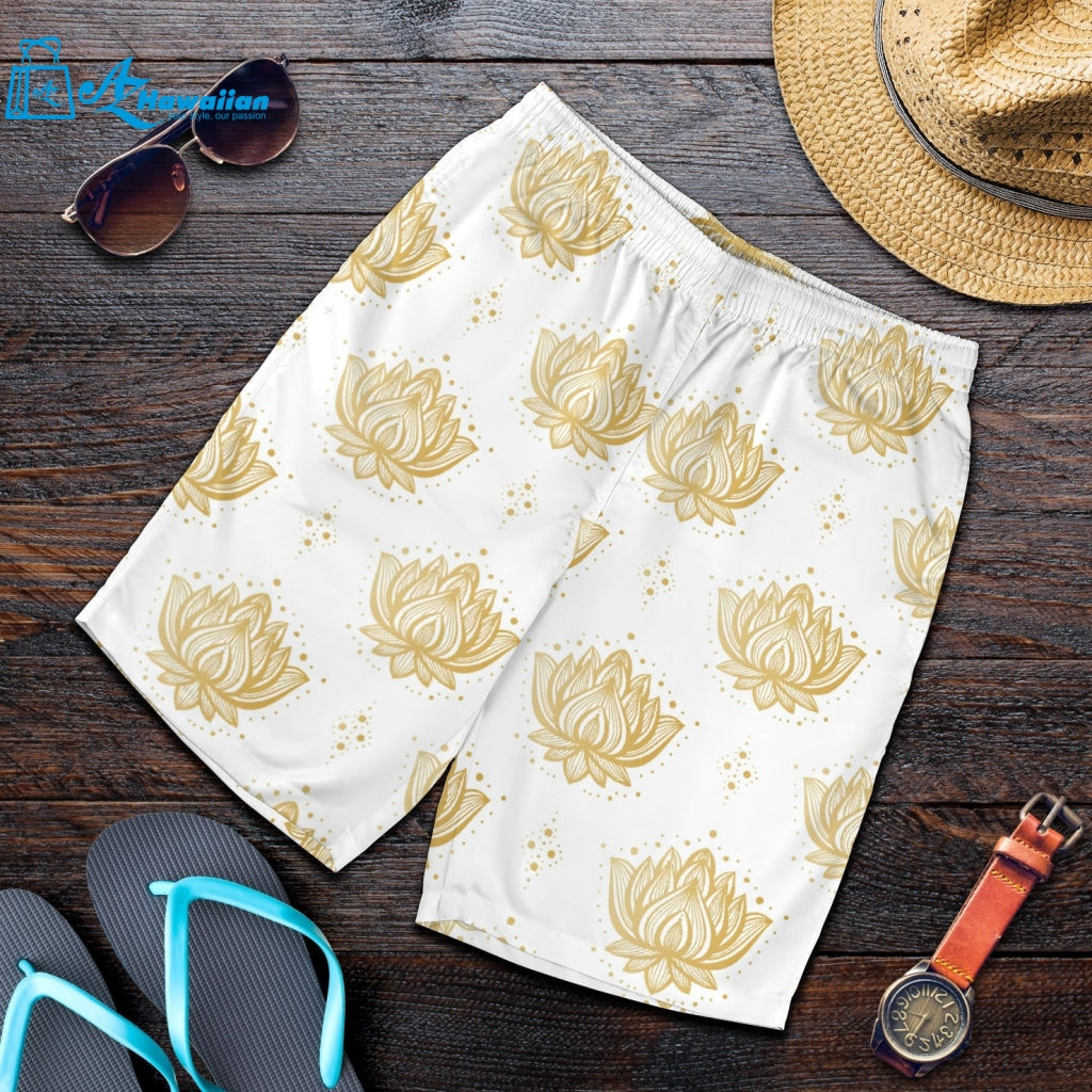 Gold Ornamental Lotue Waterlily Symbol Pattern Men Shorts