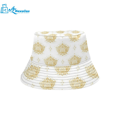 Gold Ornamental lotue waterlily symbol pattern Unisex Bucket Hat