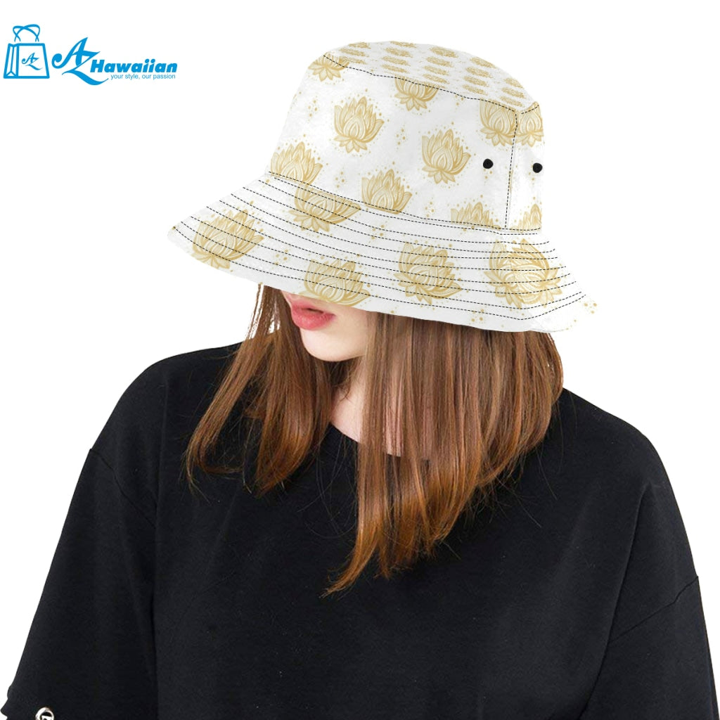 Gold Ornamental lotue waterlily symbol pattern Unisex Bucket Hat