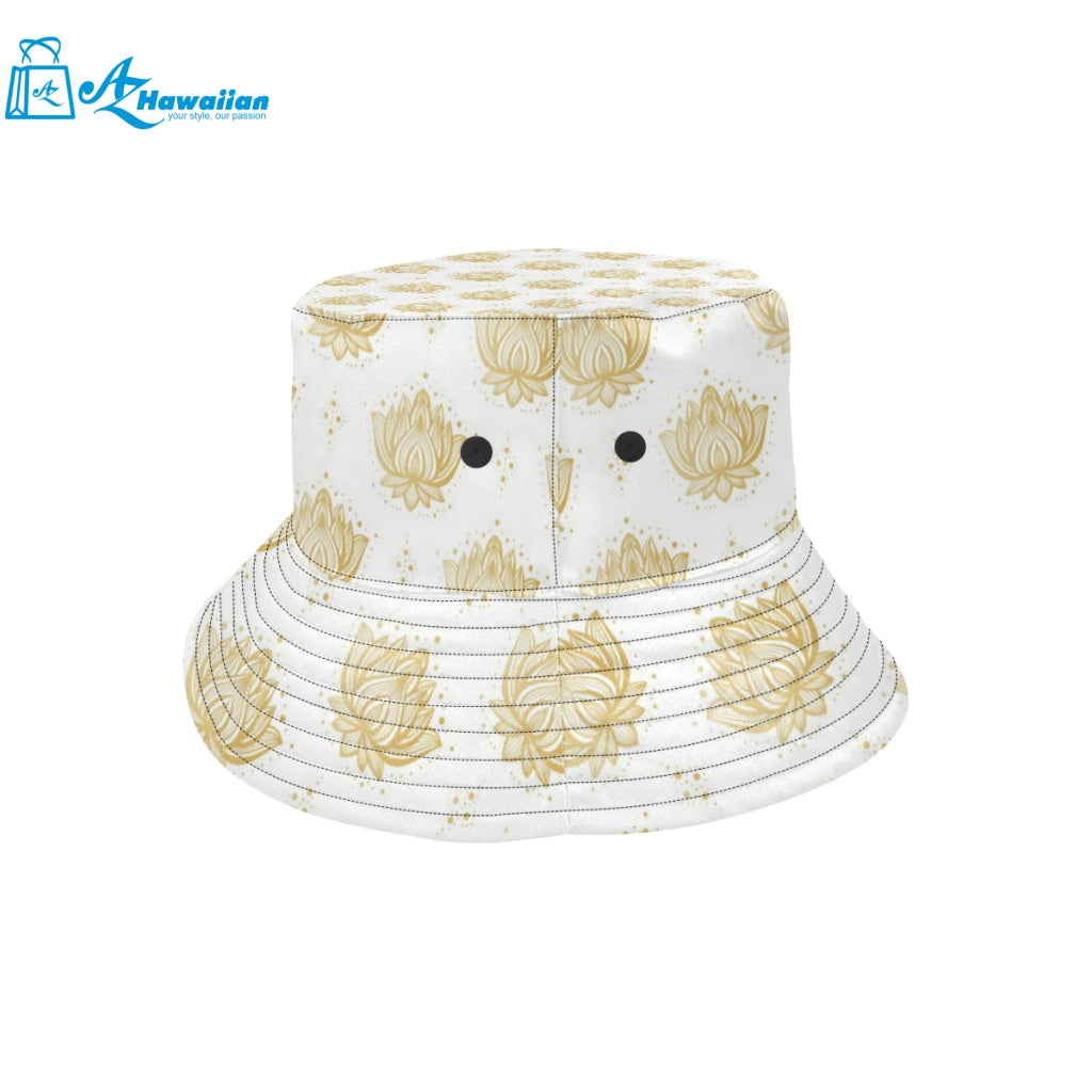 Gold Ornamental lotue waterlily symbol pattern Unisex Bucket Hat