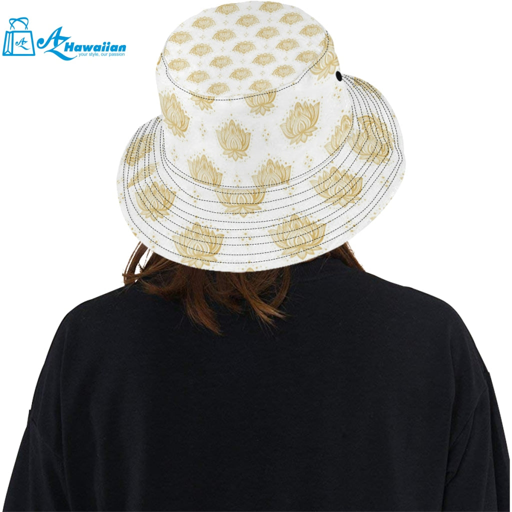 Gold Ornamental lotue waterlily symbol pattern Unisex Bucket Hat