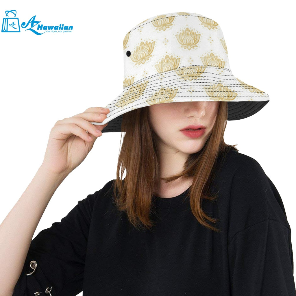 Gold Ornamental lotue waterlily symbol pattern Unisex Bucket Hat