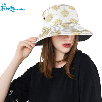 Gold Ornamental lotue waterlily symbol pattern Unisex Bucket Hat