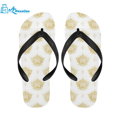 Gold Ornamental lotue waterlily symbol pattern Unisex Flip Flops