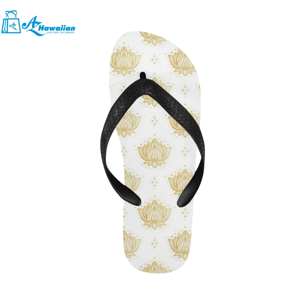 Gold Ornamental lotue waterlily symbol pattern Unisex Flip Flops