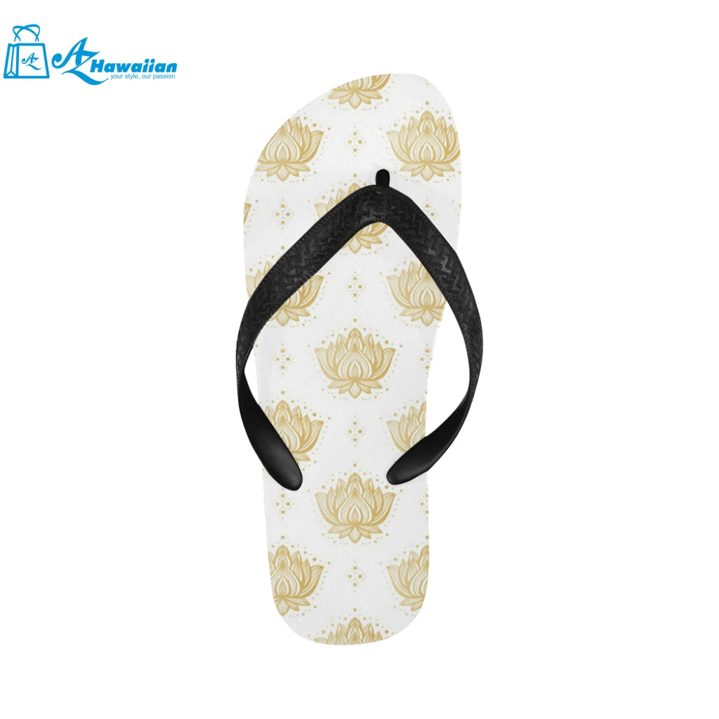 Gold Ornamental lotue waterlily symbol pattern Unisex Flip Flops