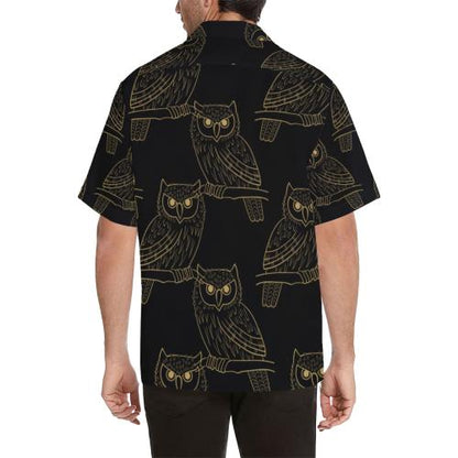 Gold Owl Pattern Hawaiian Shirt