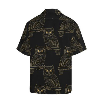 Gold Owl Pattern Hawaiian Shirt