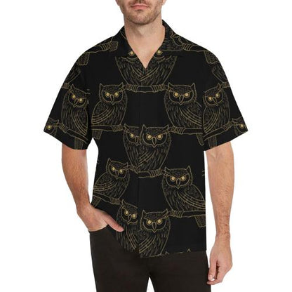 Gold Owl Pattern Hawaiian Shirt