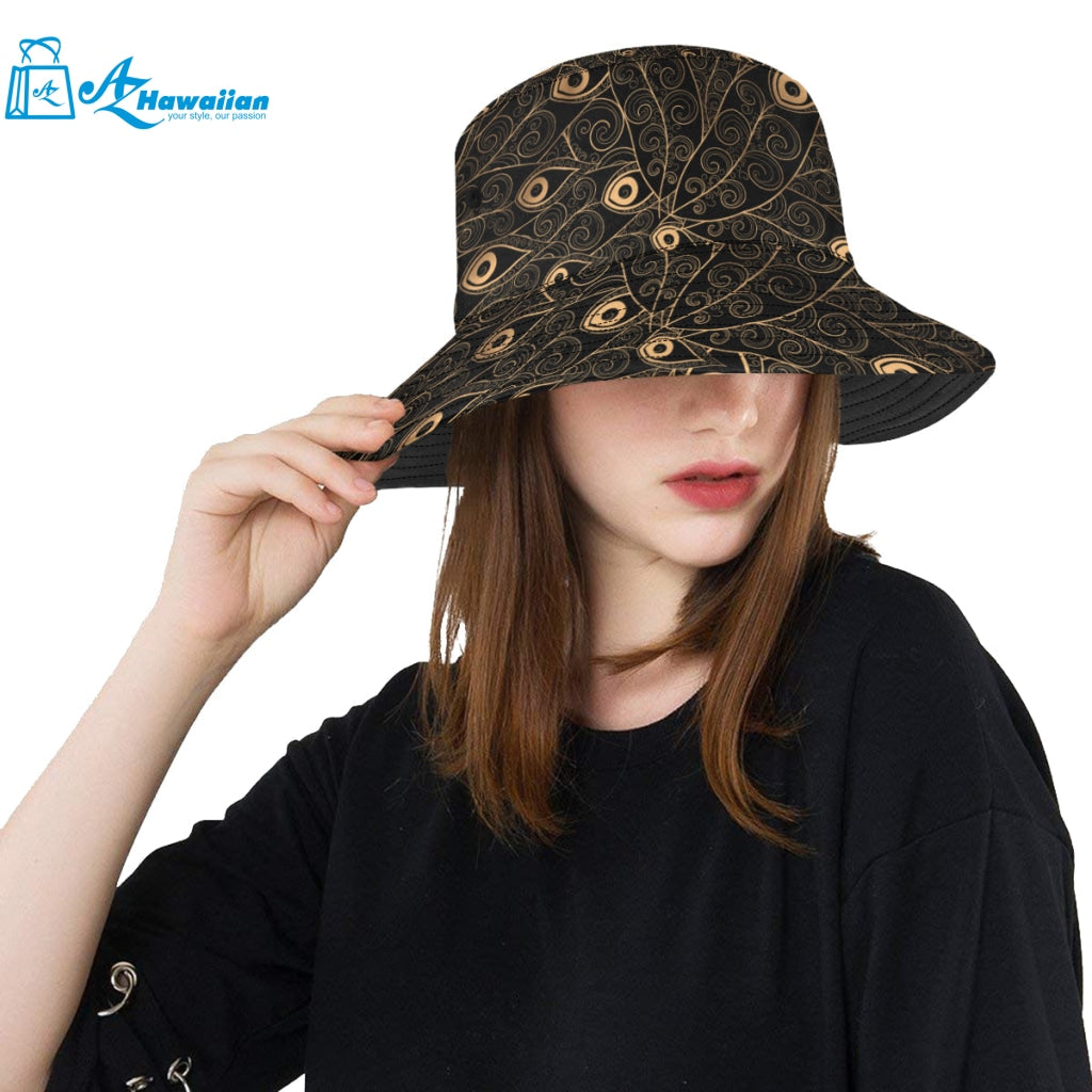 Gold peacock feather pattern Unisex Bucket Hat