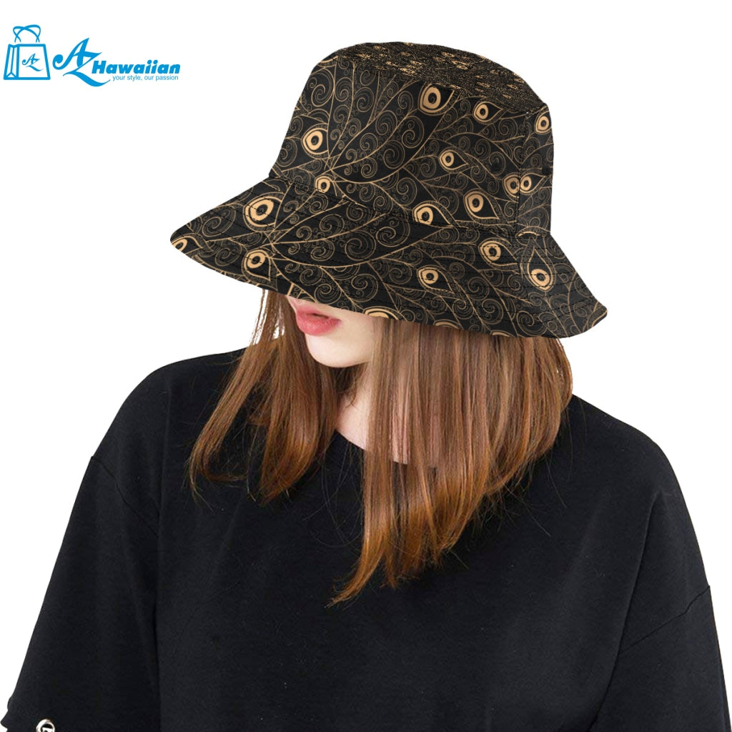 Gold peacock feather pattern Unisex Bucket Hat