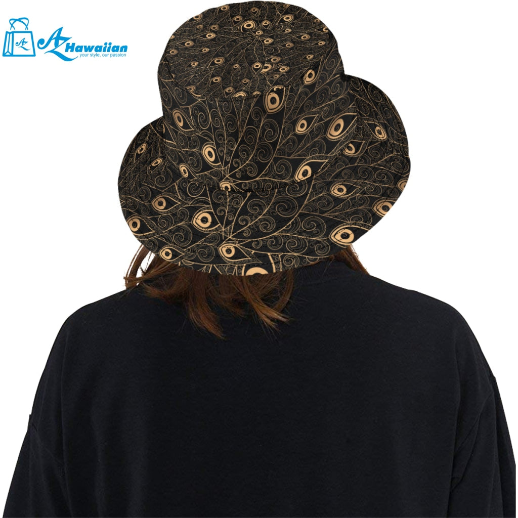 Gold peacock feather pattern Unisex Bucket Hat