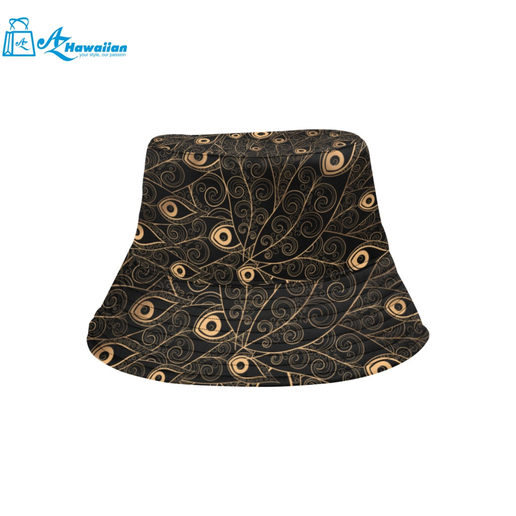 Gold peacock feather pattern Unisex Bucket Hat