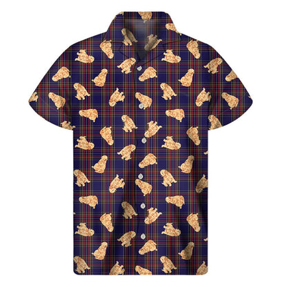 Golden Retriever Tartan Pattern Print Mens Short Sleeve Shirt Hawaiian