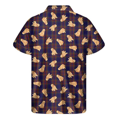 Golden Retriever Tartan Pattern Print Mens Short Sleeve Shirt Hawaiian