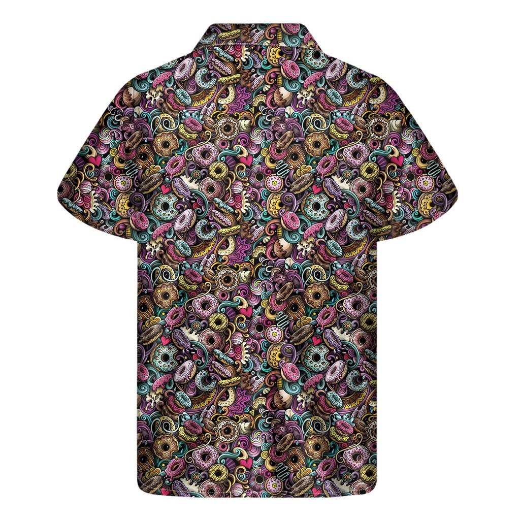 Graffiti Donut Pattern Print Mens Short Sleeve Shirt Hawaiian