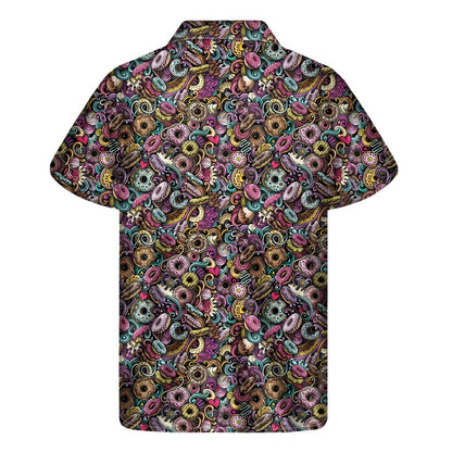 Graffiti Donut Pattern Print Mens Short Sleeve Shirt Hawaiian