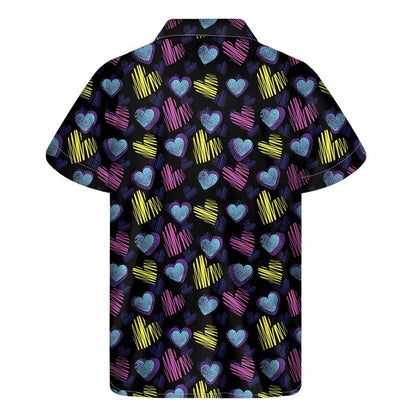 Graffiti Heart Pattern Print Mens Short Sleeve Shirt Hawaiian