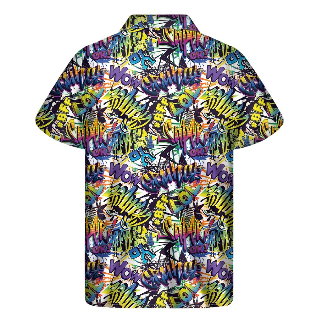 Graffiti Text Pattern Print Mens Short Sleeve Shirt Hawaiian