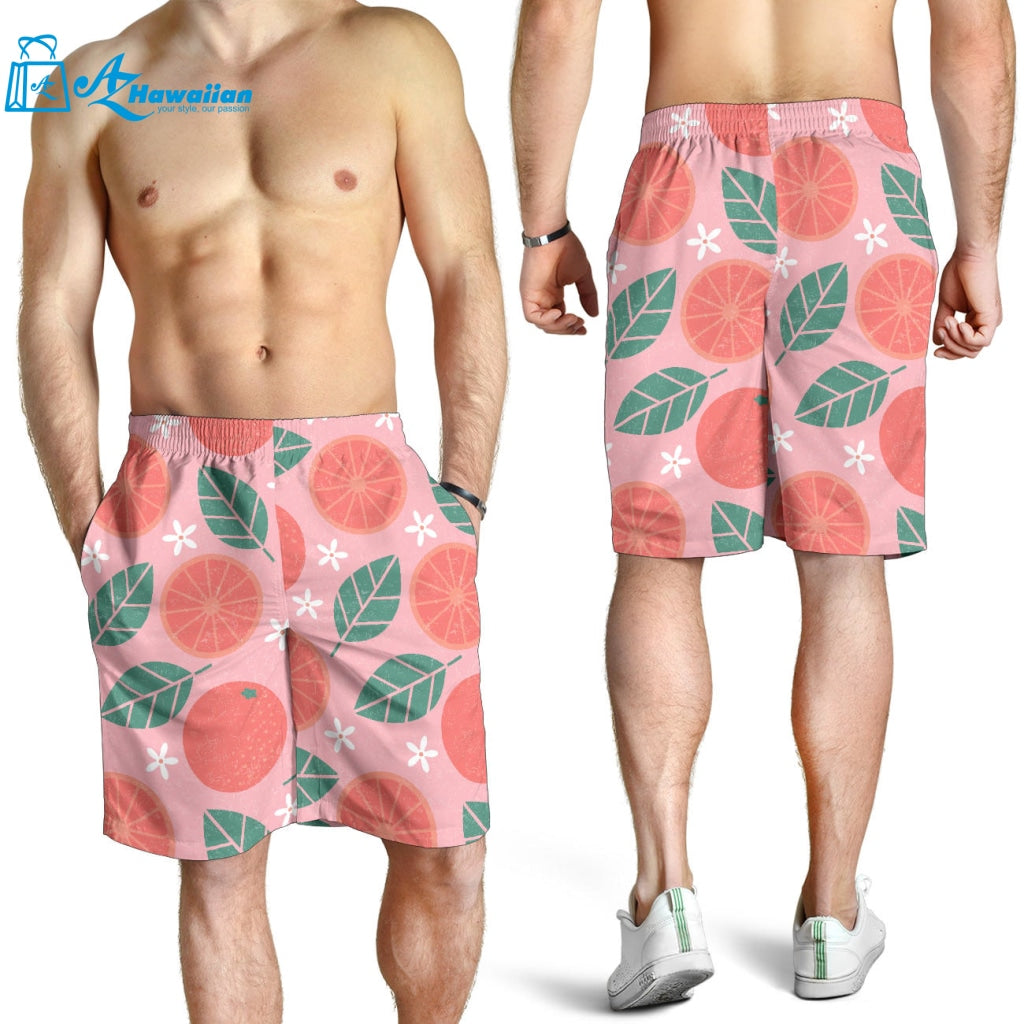 Grapefruit Leaves Flower Pink Background Men Shorts