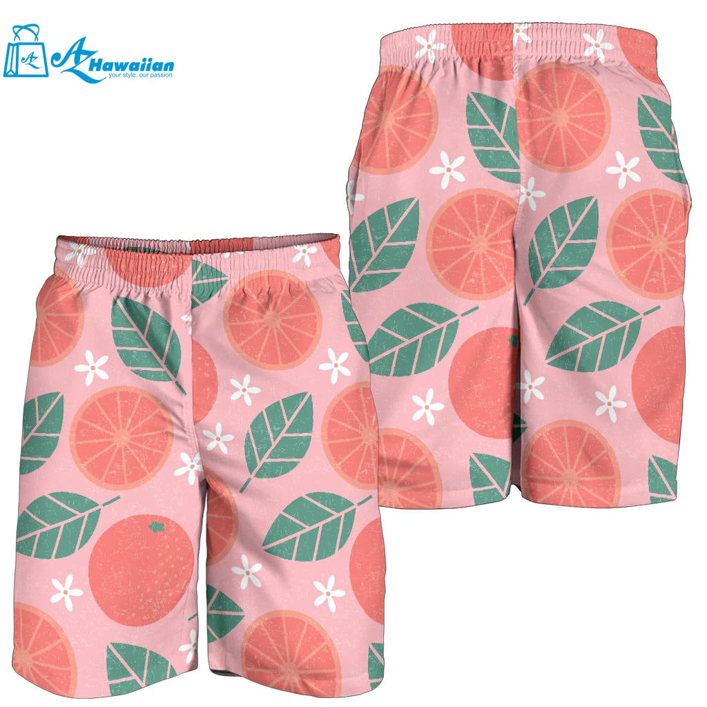 Grapefruit Leaves Flower Pink Background Men Shorts