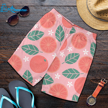 Grapefruit Leaves Flower Pink Background Men Shorts