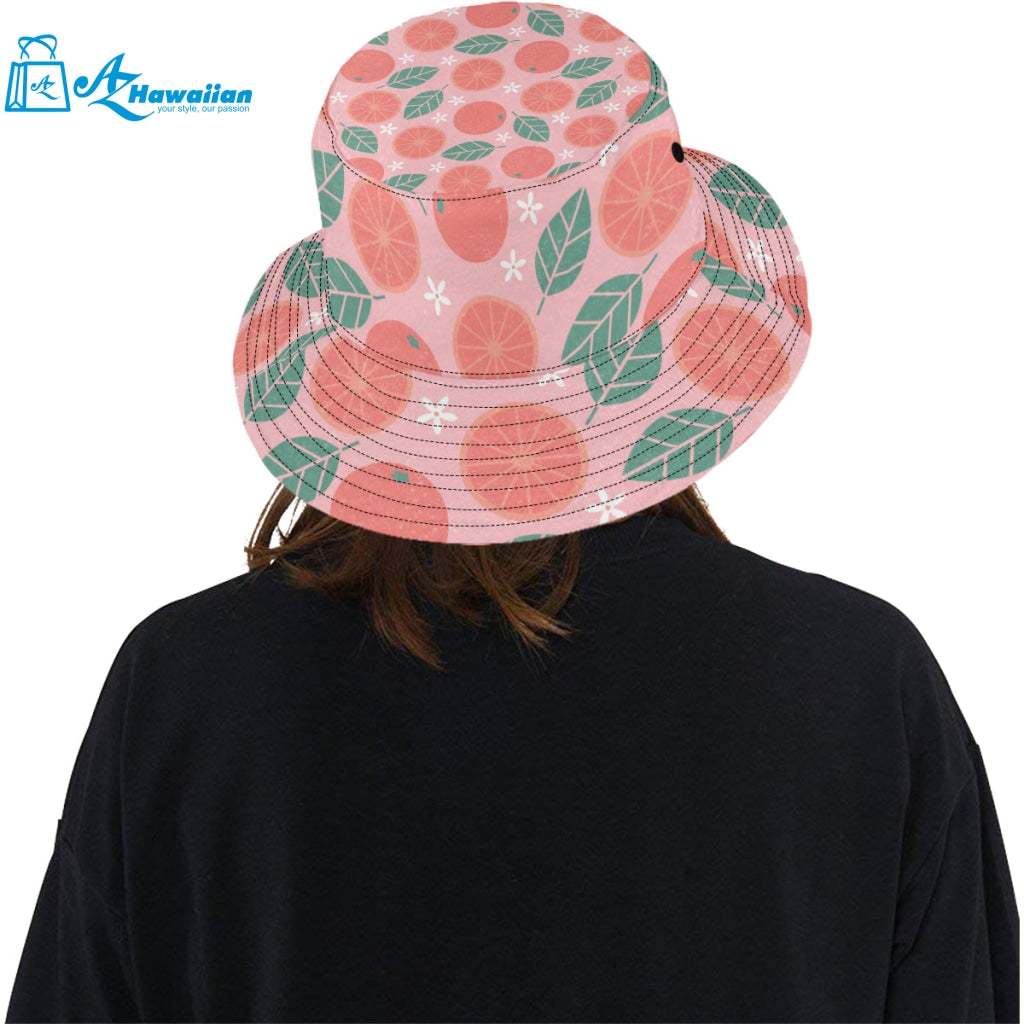 Grapefruit leaves flower pink background Unisex Bucket Hat