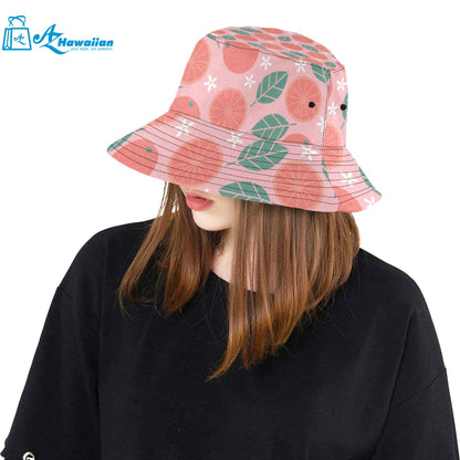 Grapefruit leaves flower pink background Unisex Bucket Hat