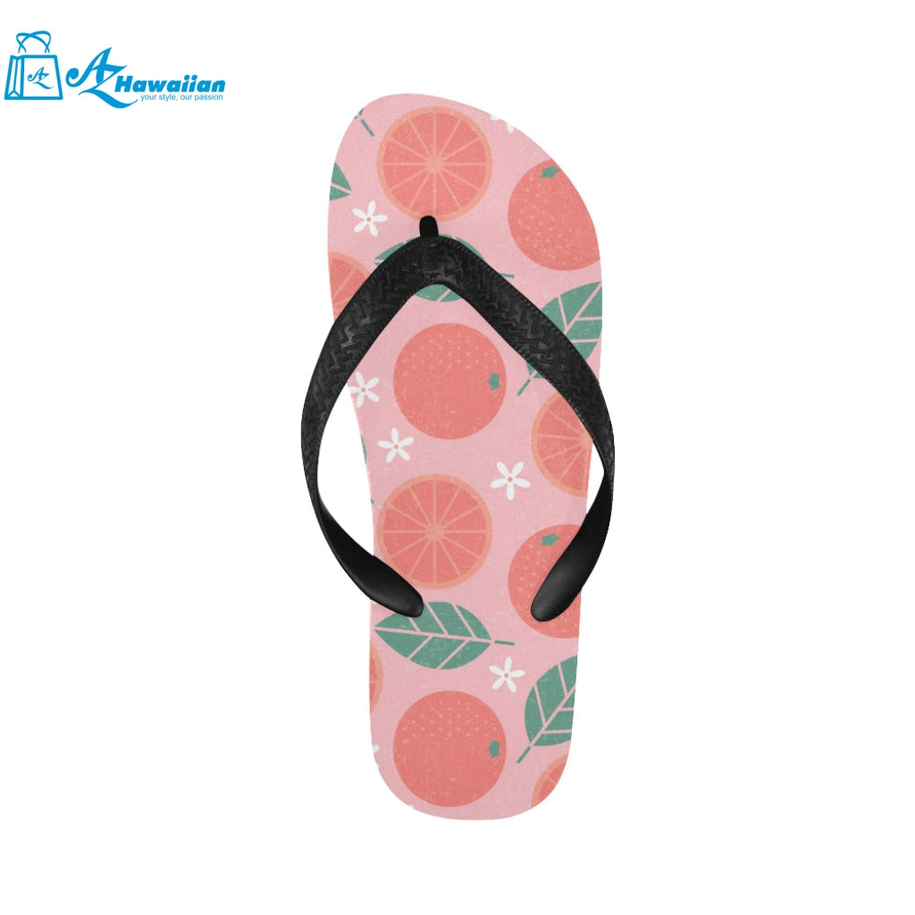 Grapefruit leaves flower pink background Unisex Flip Flops