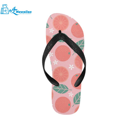 Grapefruit leaves flower pink background Unisex Flip Flops