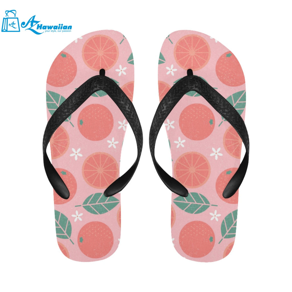 Grapefruit leaves flower pink background Unisex Flip Flops