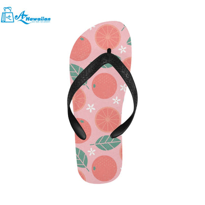 Grapefruit leaves flower pink background Unisex Flip Flops